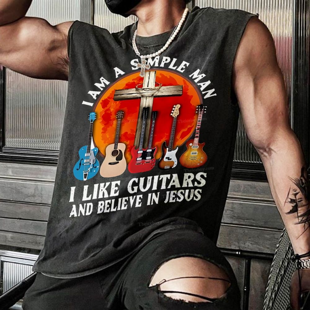 I Like Guitars And Believe In Jesus Christian Snowflake Washed Vest