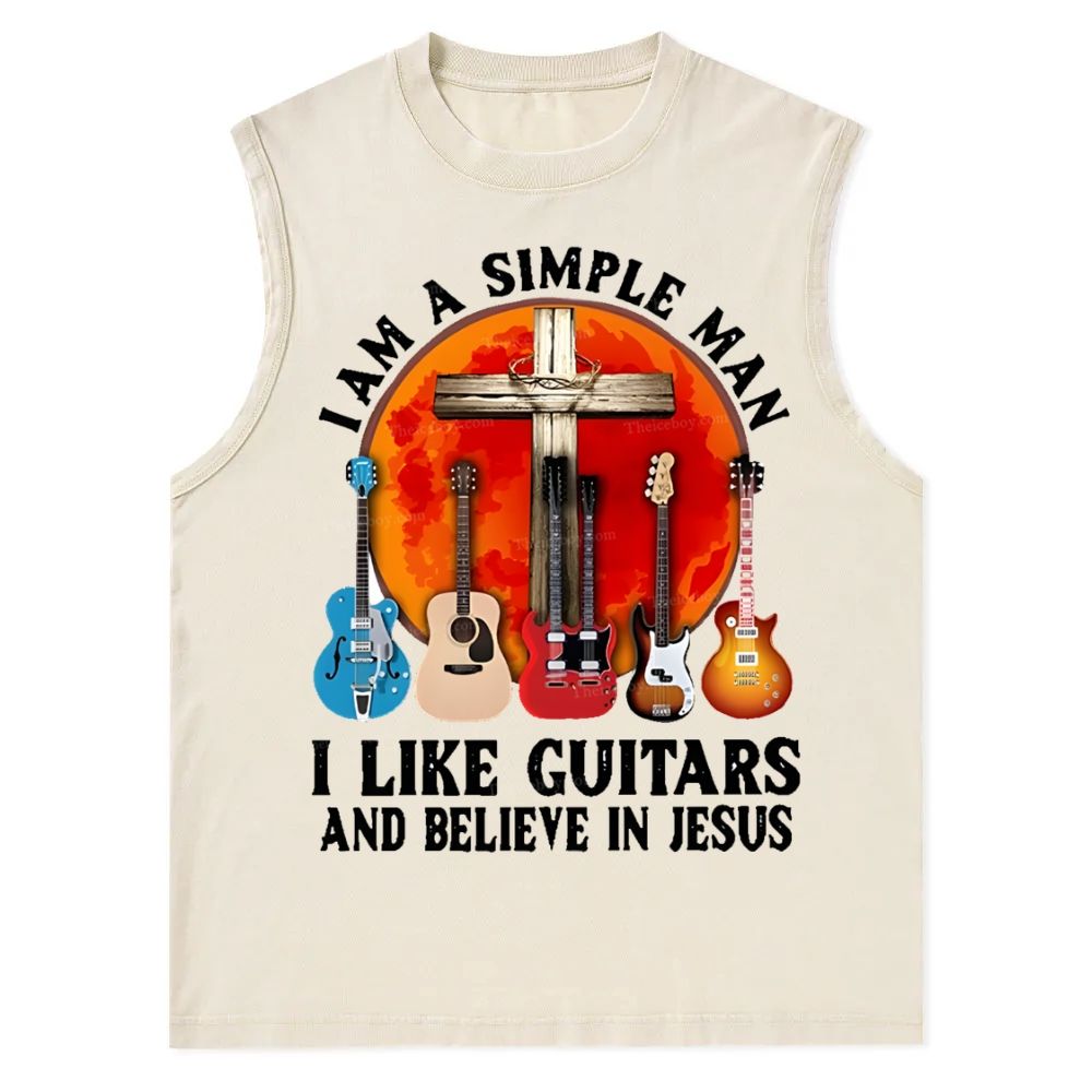 I Like Guitars And Believe In Jesus Christian Snowflake Washed Vest