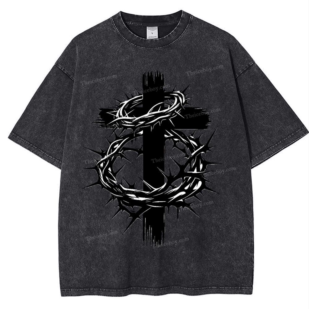 Crown Of Thorns Cross Snowflake Vintage Cotton T-Shirt