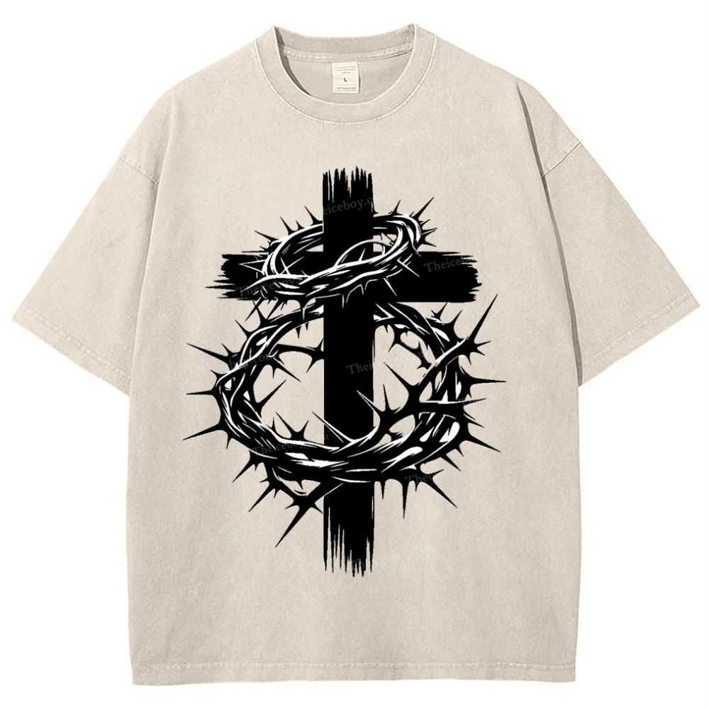 Crown Of Thorns Cross Snowflake Vintage Cotton T-Shirt