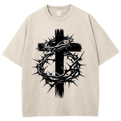 Crown Of Thorns Cross Snowflake Vintage Cotton T-Shirt