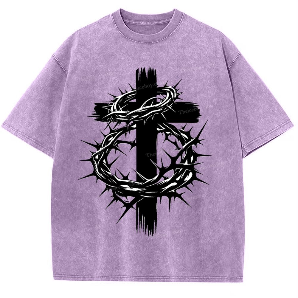 Crown Of Thorns Cross Snowflake Vintage Cotton T-Shirt