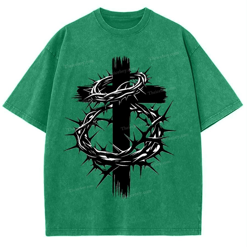 Crown Of Thorns Cross Snowflake Vintage Cotton T-Shirt
