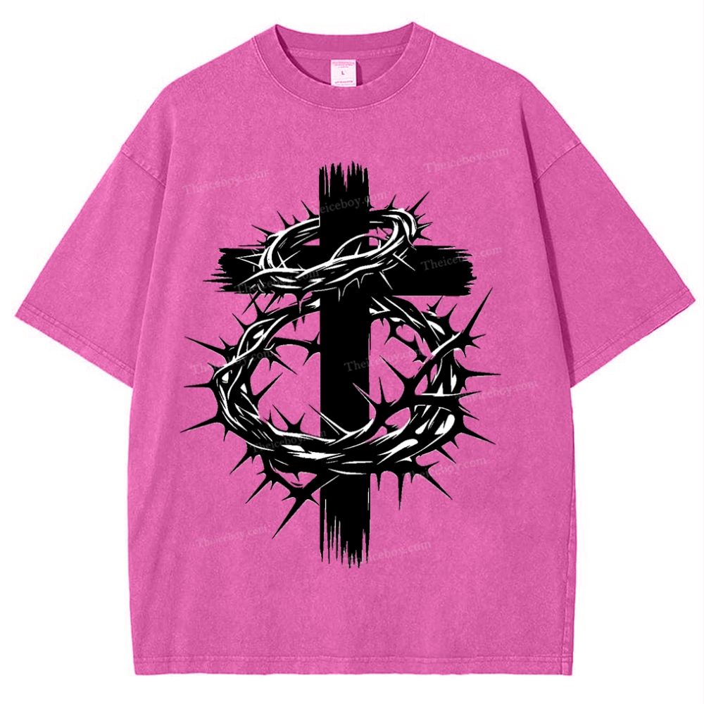 Crown Of Thorns Cross Snowflake Vintage Cotton T-Shirt