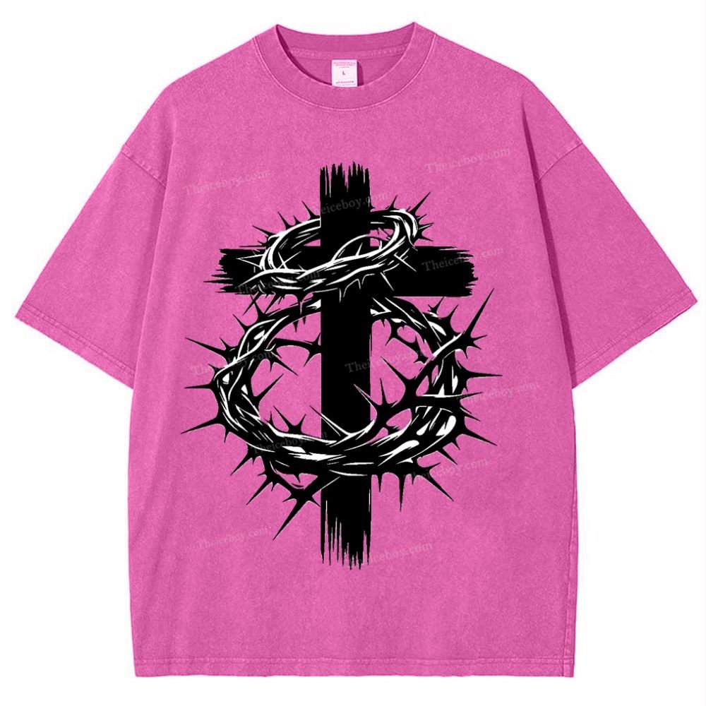 Crown Of Thorns Cross Snowflake Vintage Cotton T-Shirt