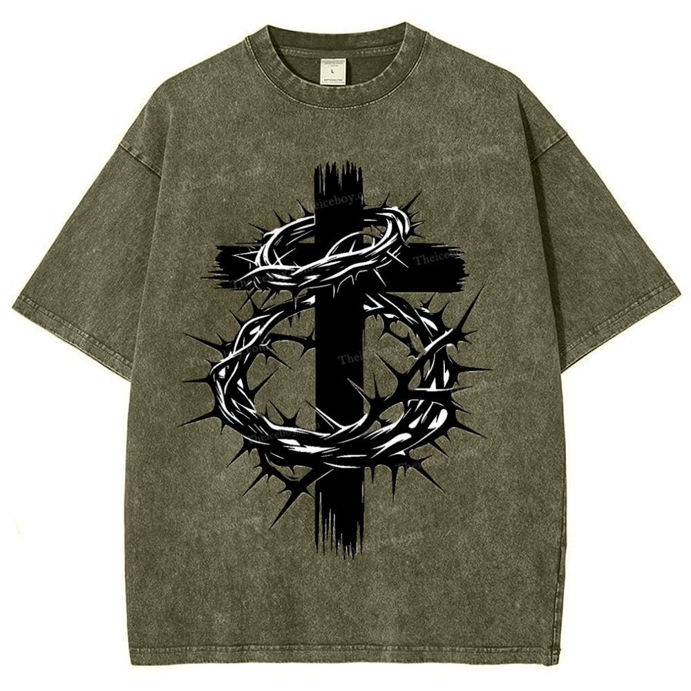 Crown Of Thorns Cross Snowflake Vintage Cotton T-Shirt