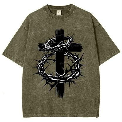 Crown Of Thorns Cross Snowflake Vintage Cotton T-Shirt