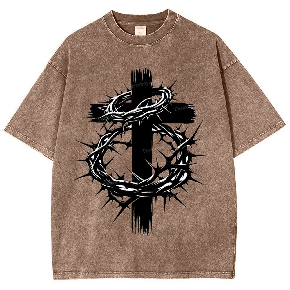 Crown Of Thorns Cross Snowflake Vintage Cotton T-Shirt