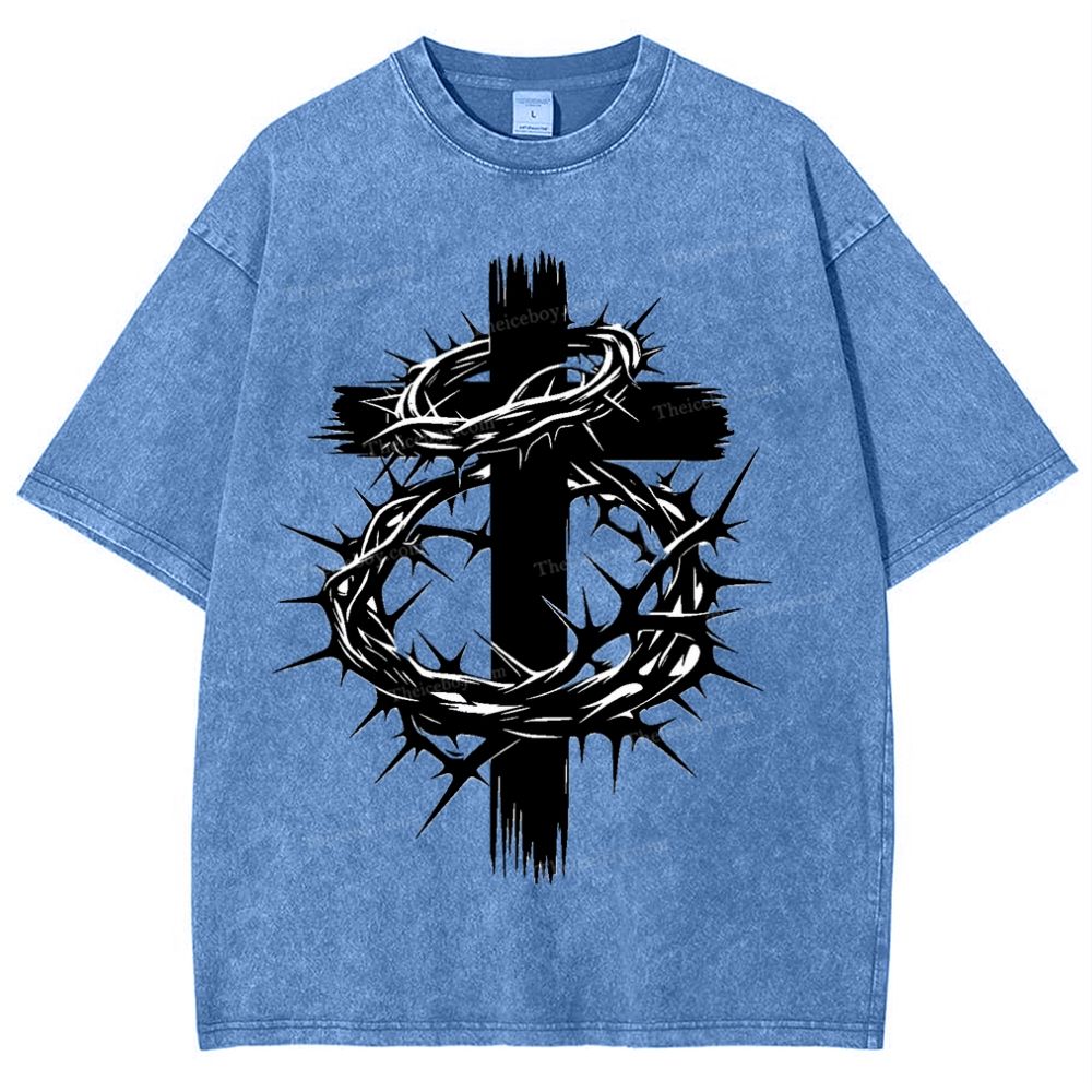 Crown Of Thorns Cross Snowflake Vintage Cotton T-Shirt