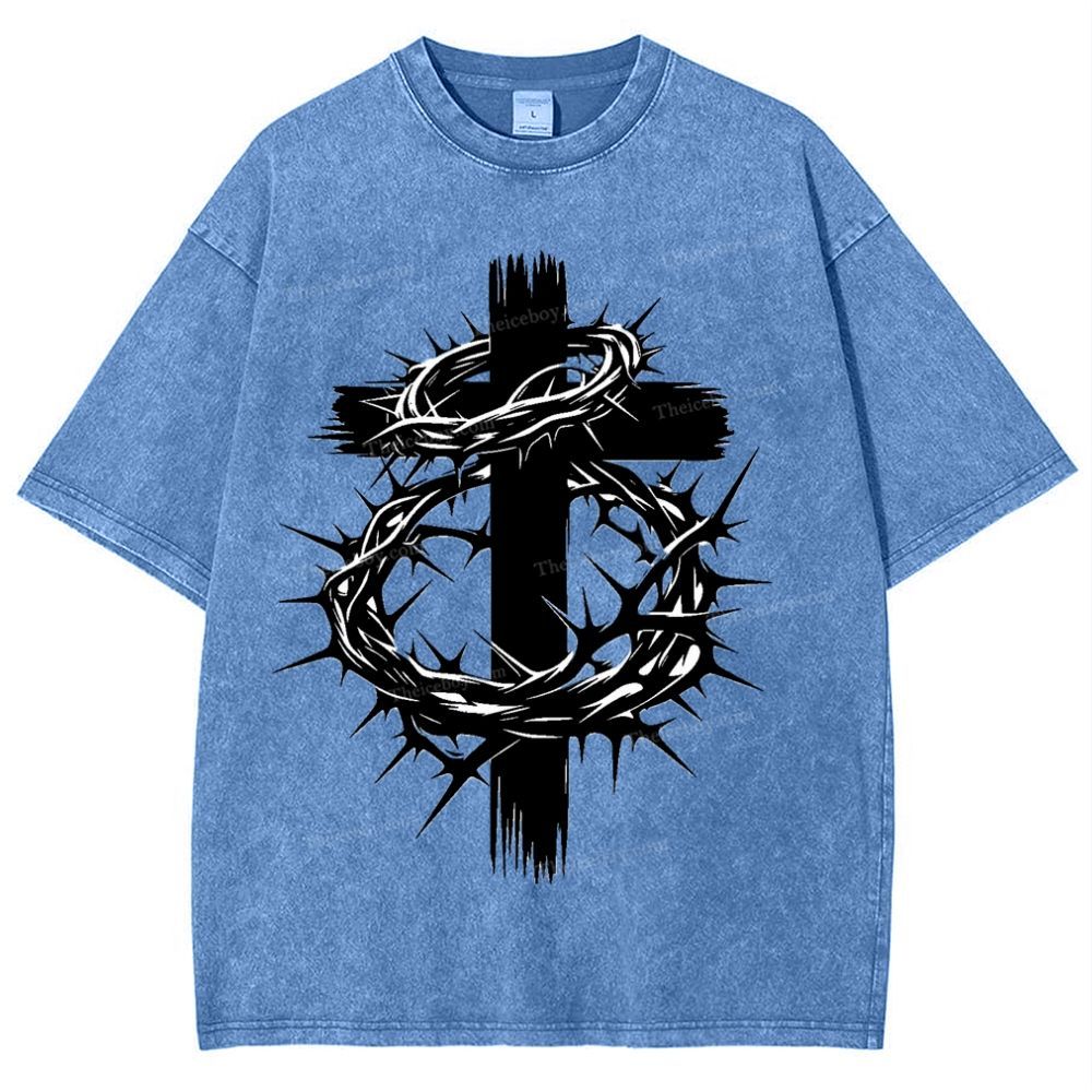 Crown Of Thorns Cross Snowflake Vintage Cotton T-Shirt
