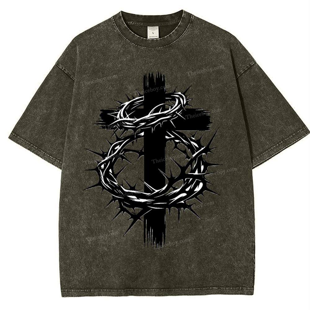 Crown Of Thorns Cross Snowflake Vintage Cotton T-Shirt