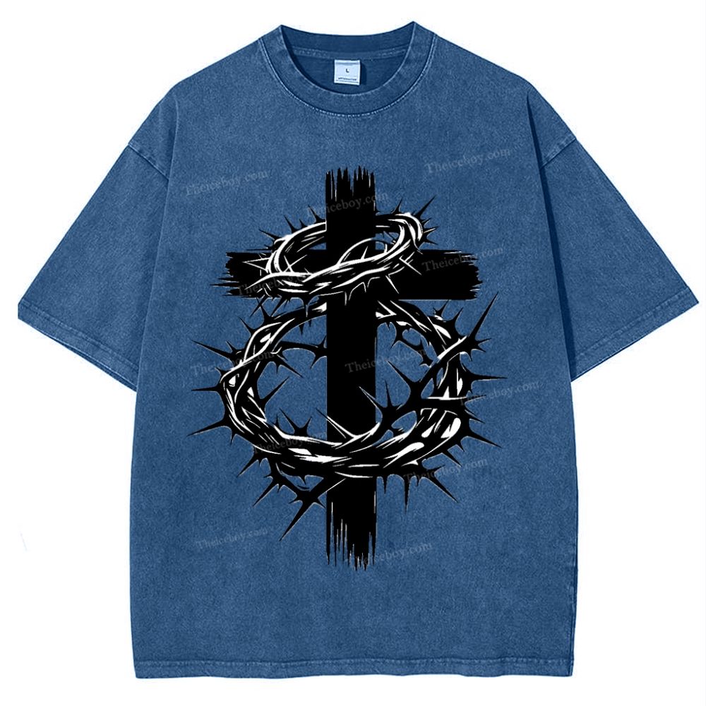 Crown Of Thorns Cross Snowflake Vintage Cotton T-Shirt