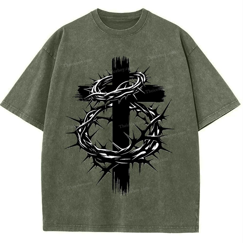 Crown Of Thorns Cross Snowflake Vintage Cotton T-Shirt