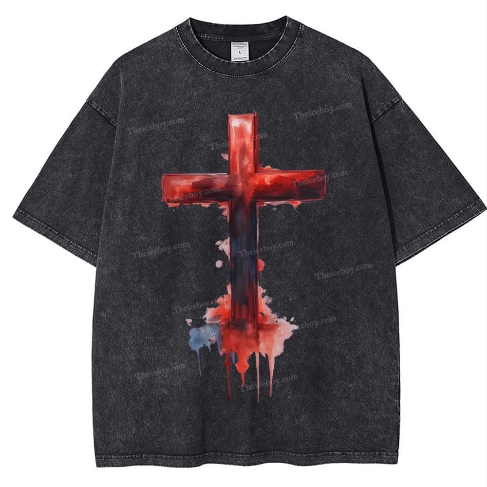 Jesus Cross Snowflake Vintage Washed T-Shirt
