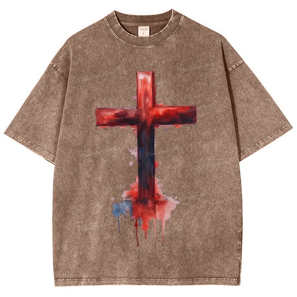 Jesus Cross Snowflake Vintage Washed T-Shirt