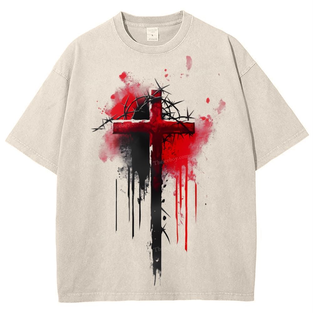 Jesus Cross Snowflake Vintage Washed T-Shirt