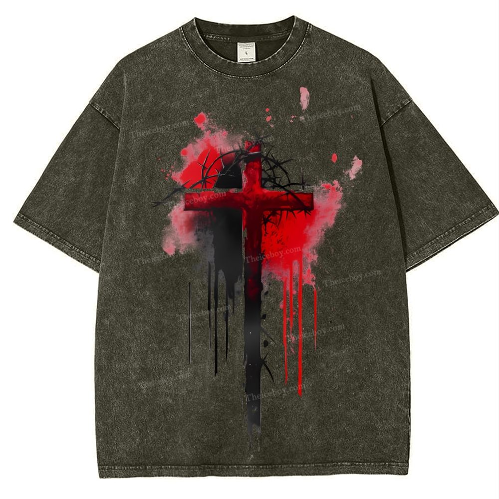 Jesus Cross Snowflake Vintage Washed T-Shirt