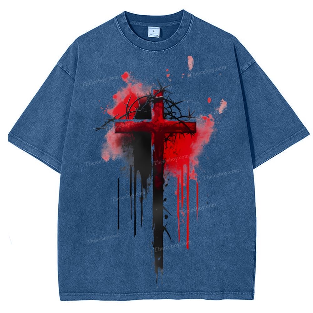 Jesus Cross Snowflake Vintage Washed T-Shirt