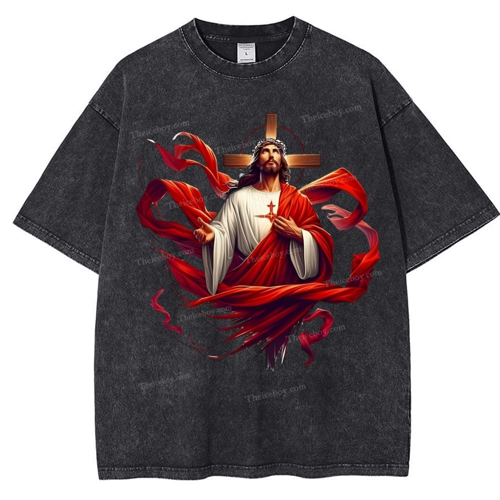 Cross Jesus Snowflake Vintage Washed T-Shirt