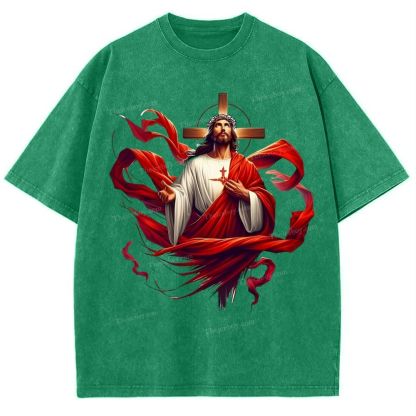 Cross Jesus Snowflake Vintage Washed T-Shirt