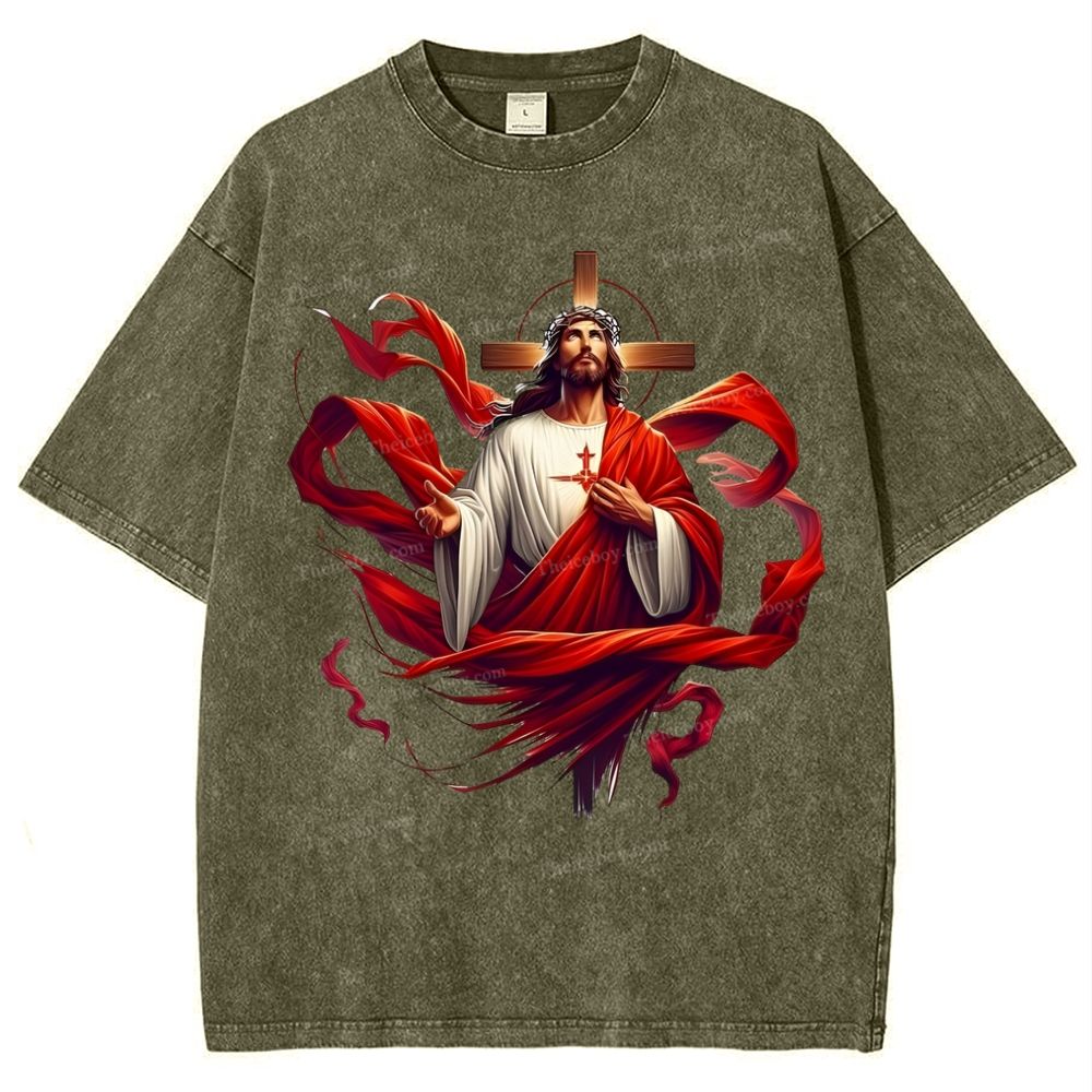 Cross Jesus Snowflake Vintage Washed T-Shirt