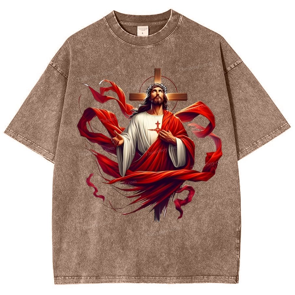 Cross Jesus Snowflake Vintage Washed T-Shirt