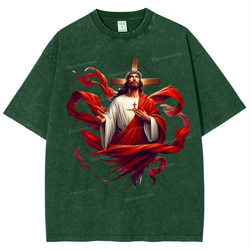 Cross Jesus Snowflake Vintage Washed T-Shirt