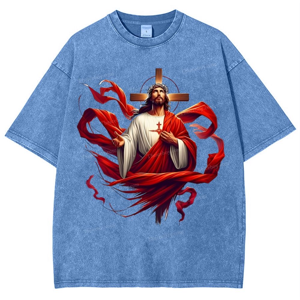 Cross Jesus Snowflake Vintage Washed T-Shirt