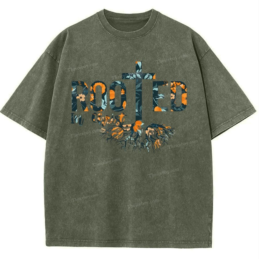 Rooted In Christ Snowflake Vintage Washed T-Shirt