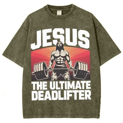 Jesus The Ultimate Deadlifter Snowflake Vintage Washed T-Shirt