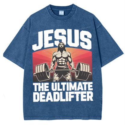 Jesus The Ultimate Deadlifter Snowflake Vintage Washed T-Shirt