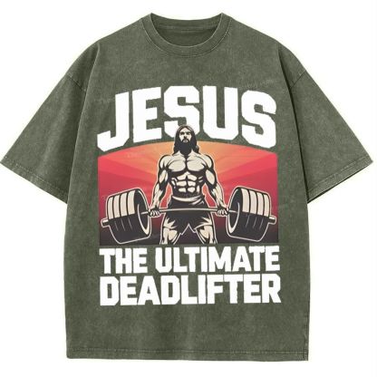 Jesus The Ultimate Deadlifter Snowflake Vintage Washed T-Shirt