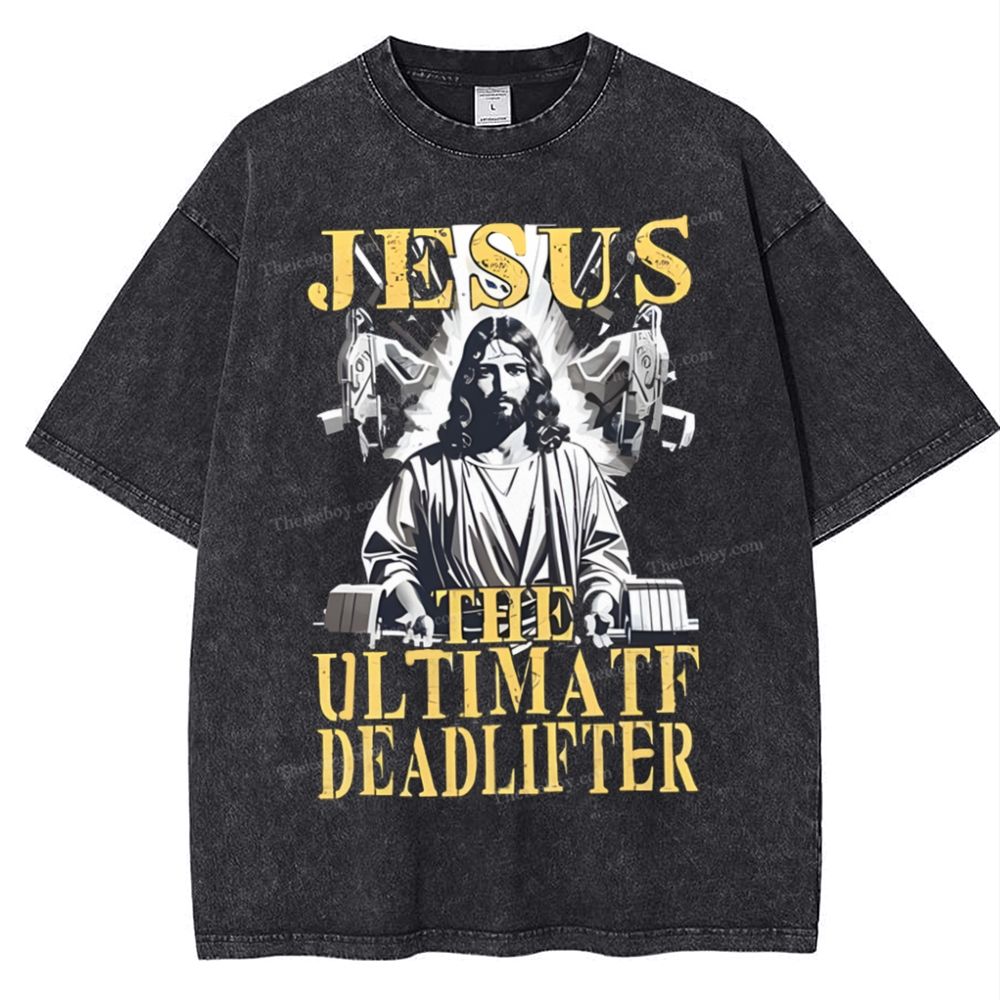Jesus The Ultimate Deadlifter Snowflake Vintage Washed T-Shirt