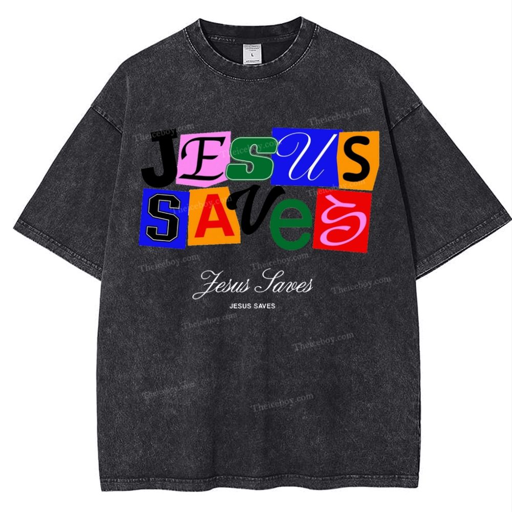 Jesus Saves Snowflake Vintage Washed T-Shirt