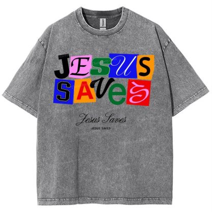 Jesus Saves Snowflake Vintage Washed T-Shirt