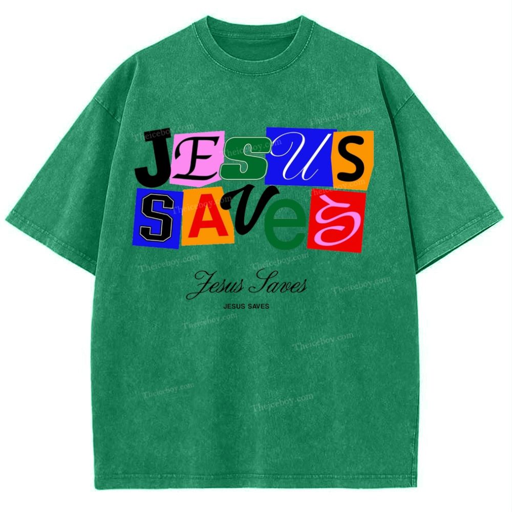 Jesus Saves Snowflake Vintage Washed T-Shirt