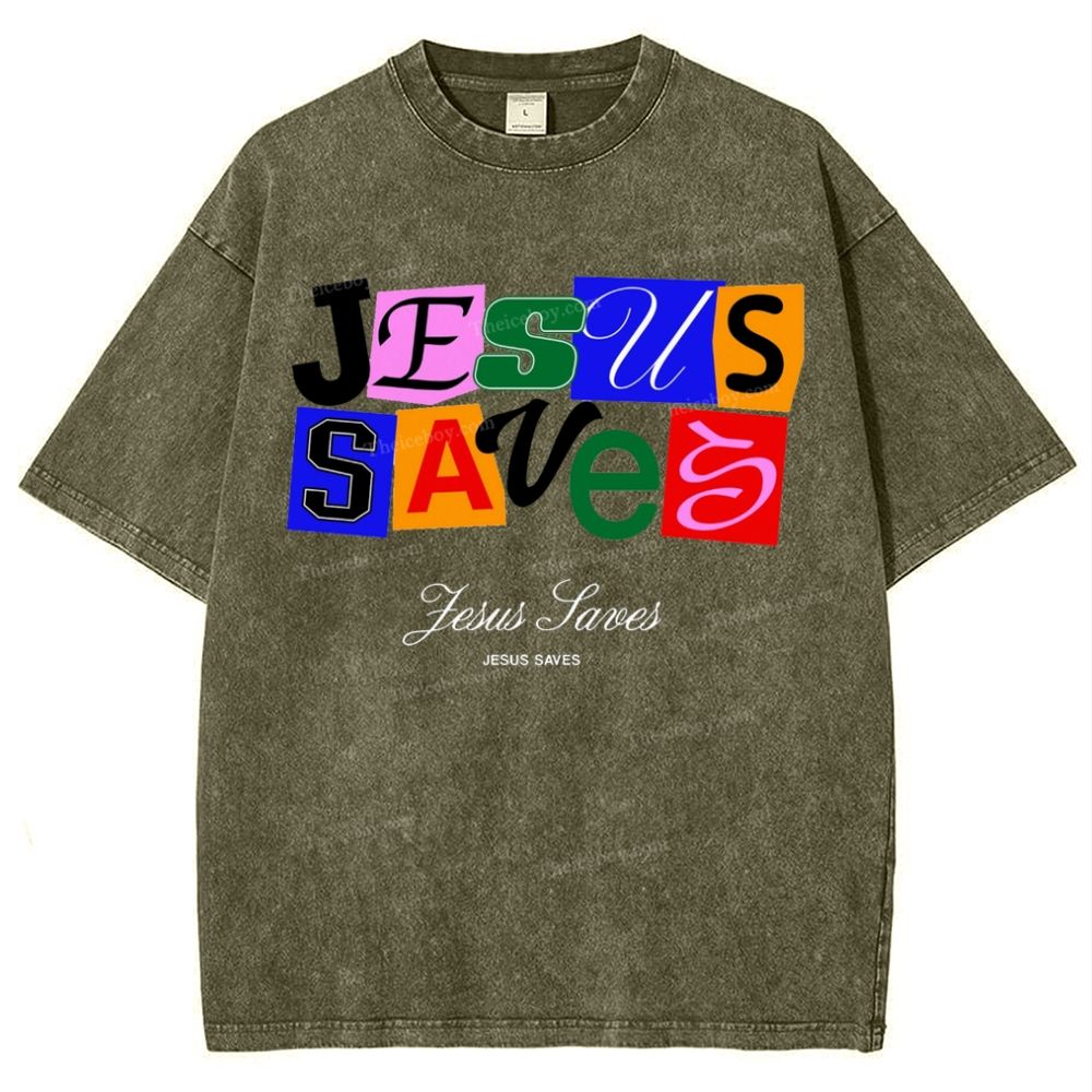 Jesus Saves Snowflake Vintage Washed T-Shirt