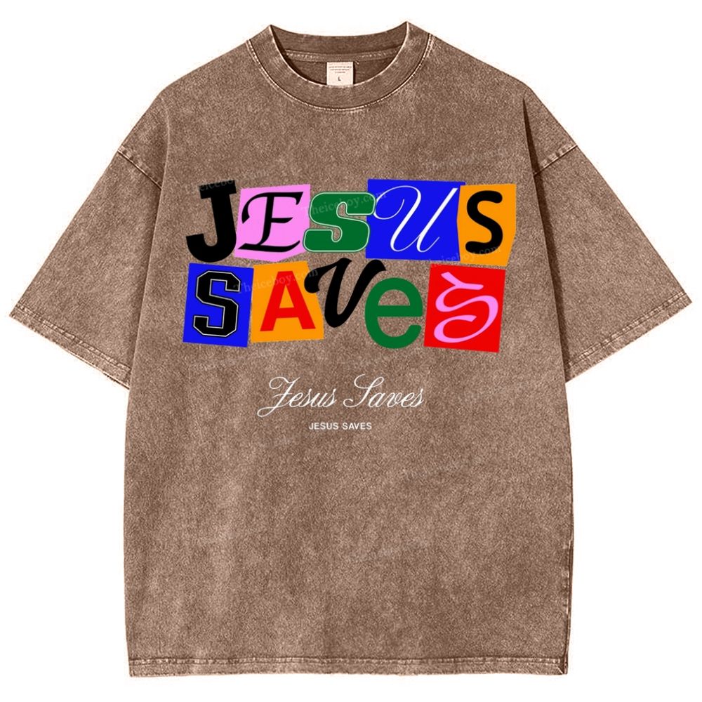 Jesus Saves Snowflake Vintage Washed T-Shirt