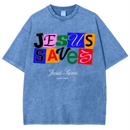 Jesus Saves Snowflake Vintage Washed T-Shirt
