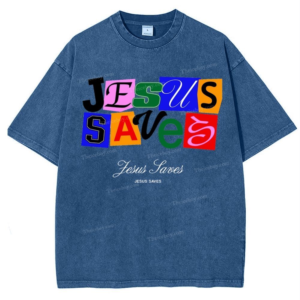 Jesus Saves Snowflake Vintage Washed T-Shirt