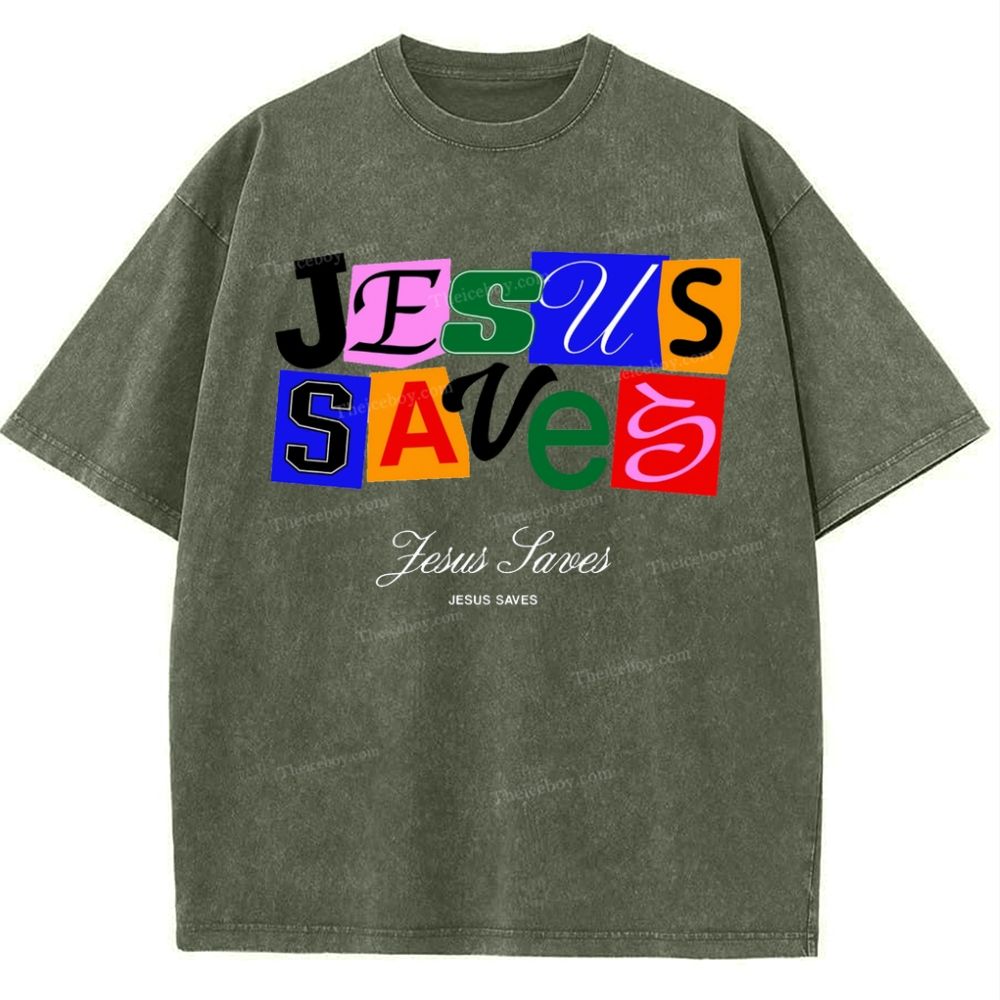 Jesus Saves Snowflake Vintage Washed T-Shirt