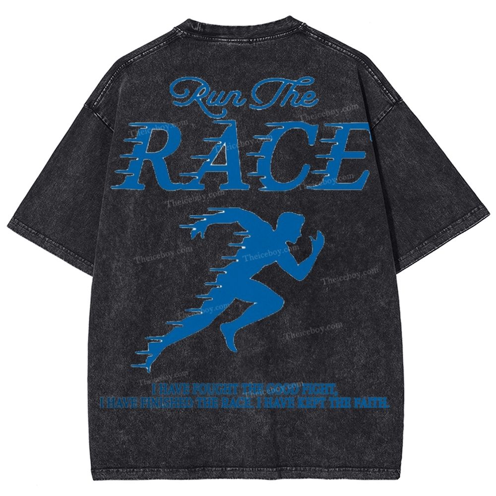 Run The Race I Have Fought Snowflake Vintage Washed T-Shirt