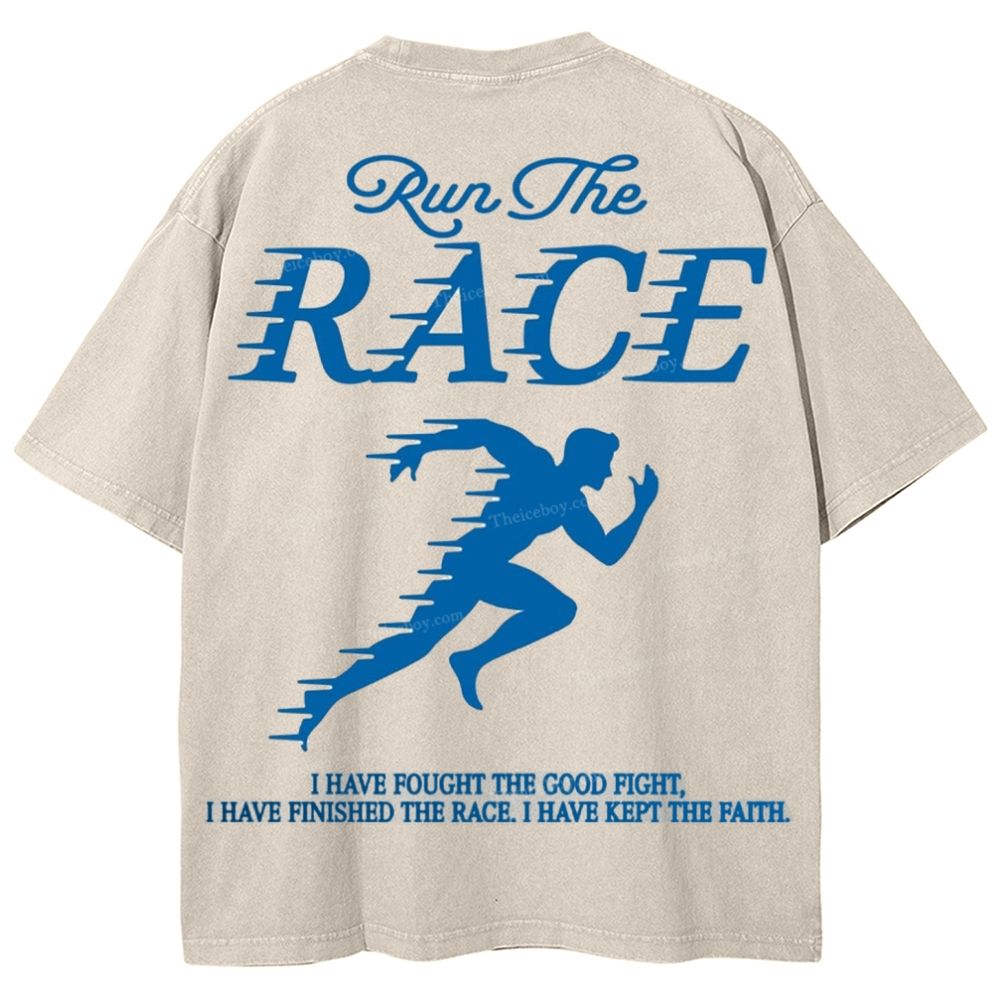 Run The Race I Have Fought Snowflake Vintage Washed T-Shirt