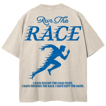 Run The Race I Have Fought Snowflake Vintage Washed T-Shirt