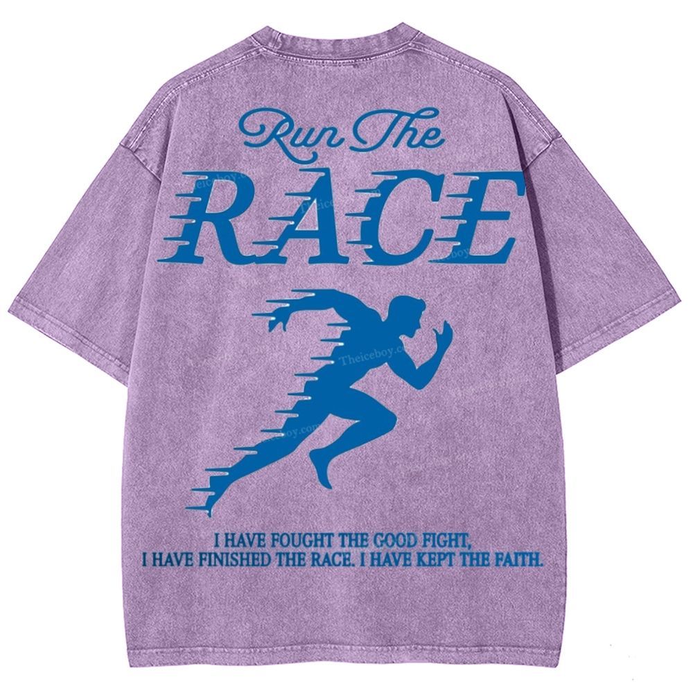 Run The Race I Have Fought Snowflake Vintage Washed T-Shirt