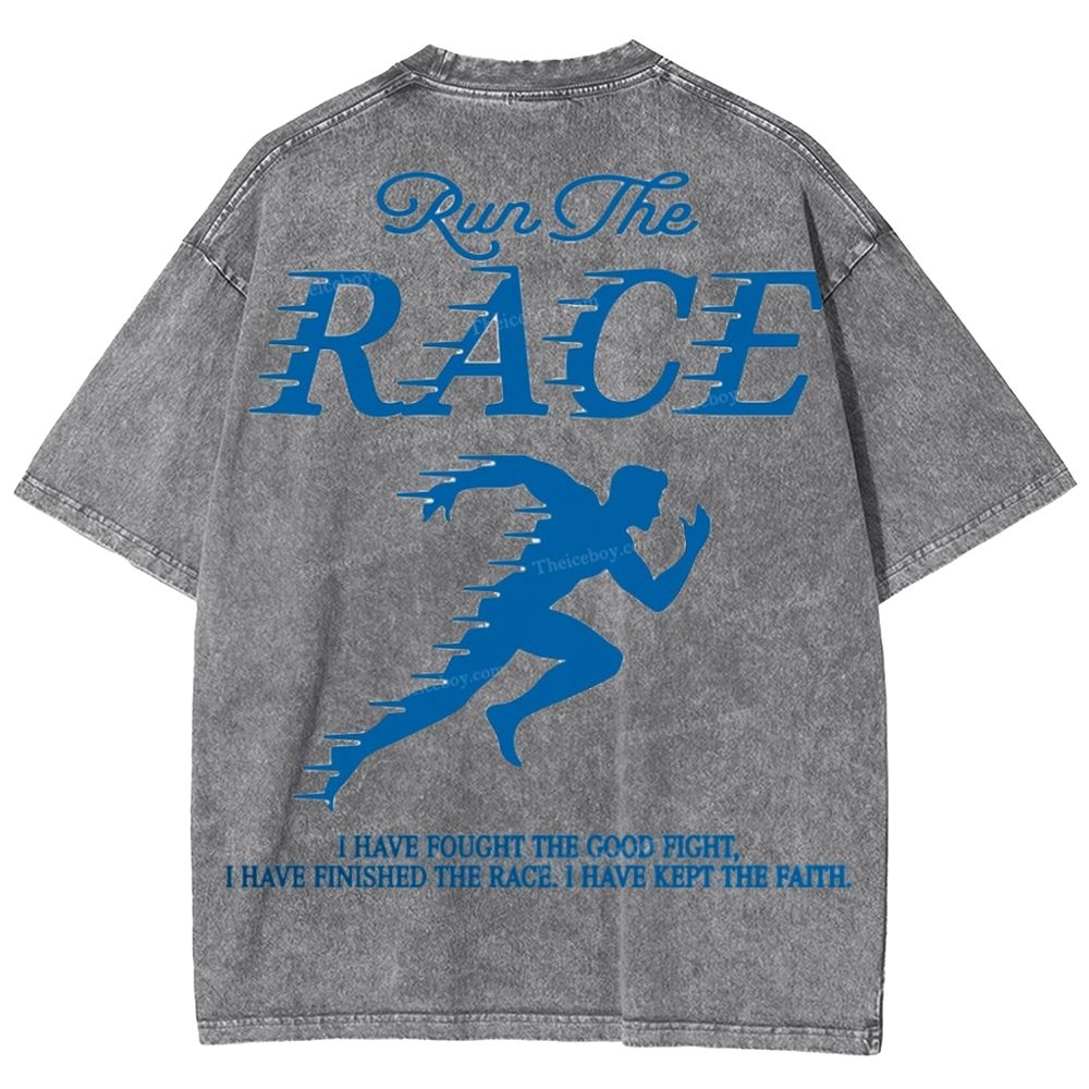 Run The Race I Have Fought Snowflake Vintage Washed T-Shirt