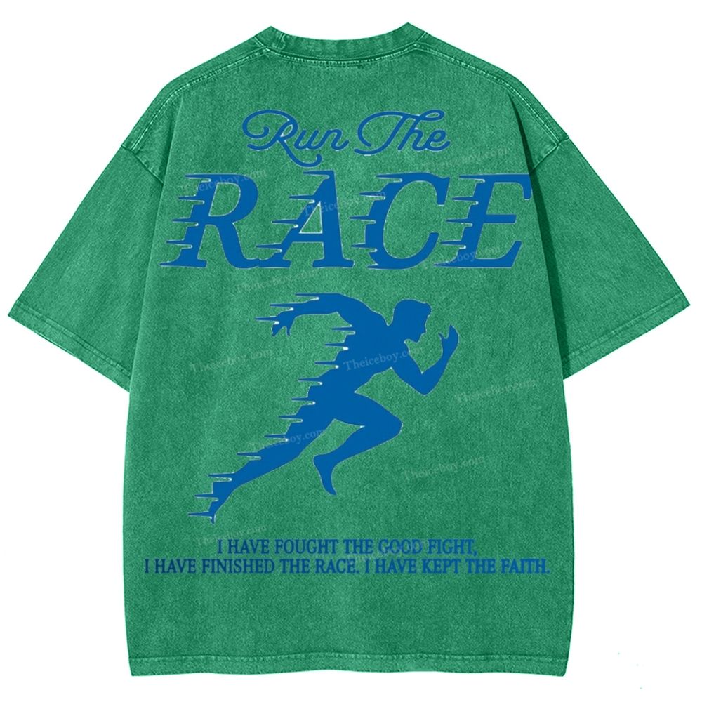 Run The Race I Have Fought Snowflake Vintage Washed T-Shirt