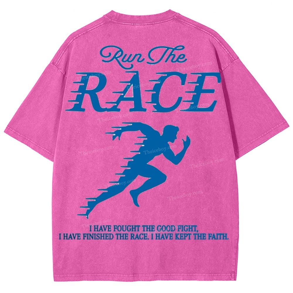 Run The Race I Have Fought Snowflake Vintage Washed T-Shirt