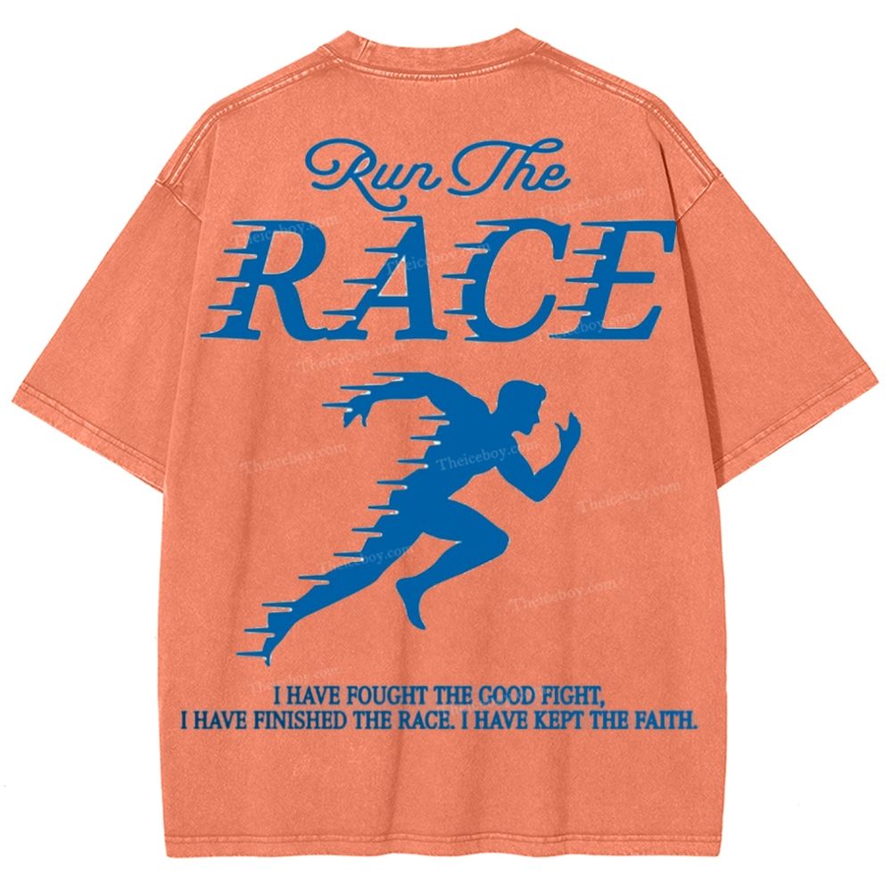 Run The Race I Have Fought Snowflake Vintage Washed T-Shirt