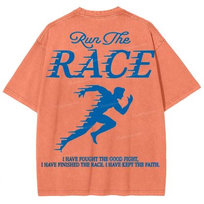 Run The Race I Have Fought Snowflake Vintage Washed T-Shirt